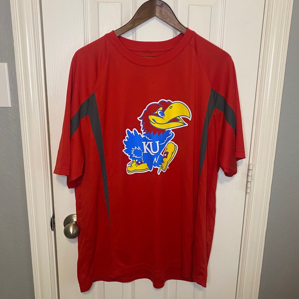4th and 1 Kansas Jayhawks Mens Performance T-Shirt XXL Red Big Jay Mascot KU